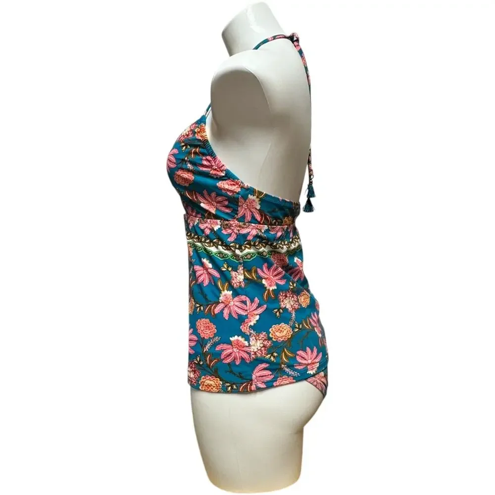 Nanette Lepore Polynesian Floral Tankini 2-Piece Swimsuit Blue Pink 6